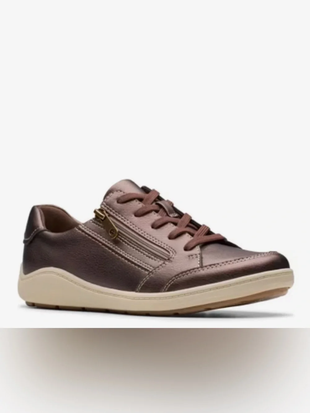 Clarks Women’s Metallic Bronze Low-Top Sneaker with Side Zip Size 8.5